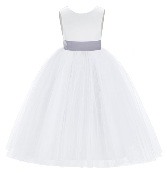 White V-Back Satin Flower Girl Dresses with Colored Sash Special Occasion Formal Events 219T(4)