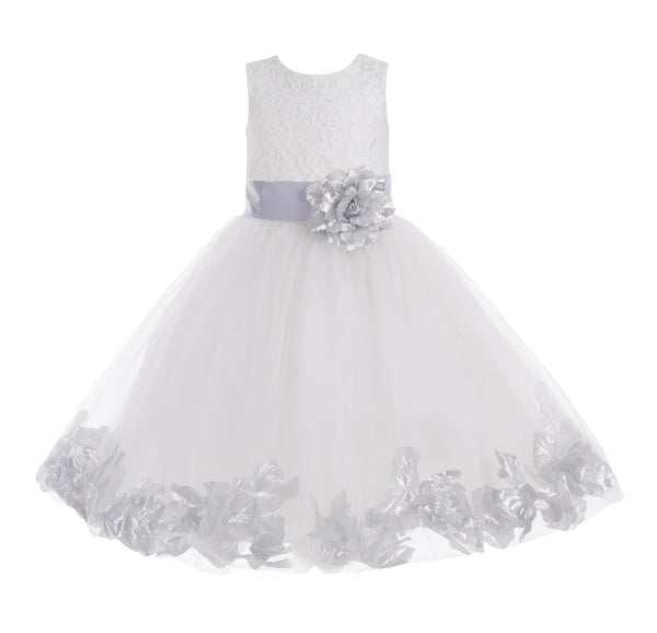 White Floral Lace Heart Cutout Rose Petals Flower Girl Dress Junior Bridesmaid Special Event 185T(2)