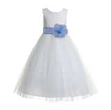 Ivory Floral Lace Heart Cutout Flower Girl Dress Communion Baptism Junior Bridesmaid Dress 172T(3)
