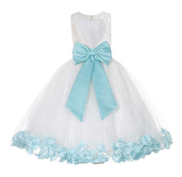 Ivory Floral Lace Heart Cutout Rose Petals Flower Girl Dress Junior Bridesmaid Special Event 185T(5)