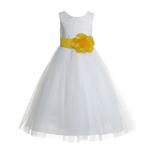 Ivory Floral Lace Heart Cutout Flower Girl Dress Communion Baptism Junior Bridesmaid Dress 172T(2)