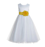 Ivory V-Back Lace Edge Flower Girl Dress Junior Pageant Special Occasion Formal Evening Gown 183T(2)