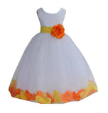 White Elegant Colorful Mixed Rose Petals Bridesmaid Pageant Special Occasion Flower Girl Dress 302T(2)