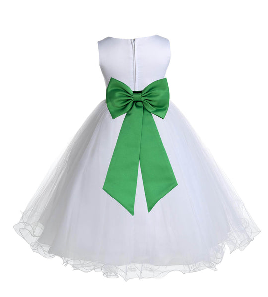White Formal Wedding Pageant Special Occasions Rattail Edge Tulle Flower Girl Dress 829T(3)