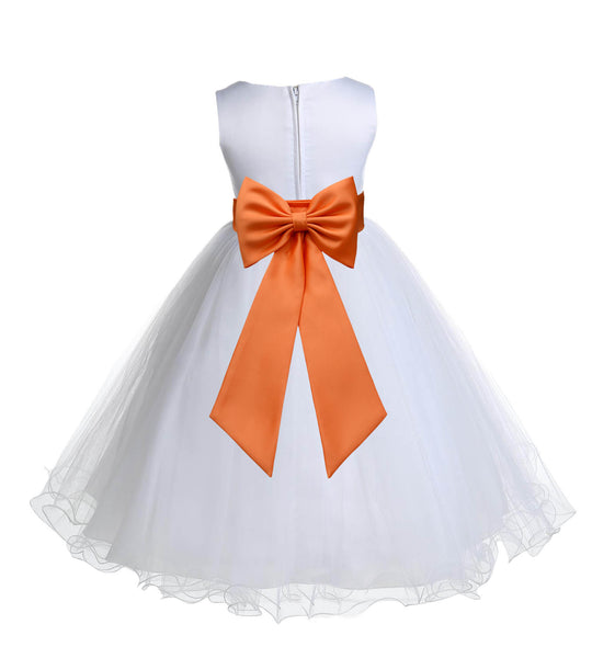 White Formal Wedding Pageant Special Occasions Rattail Edge Tulle Flower Girl Dress 829T(2)