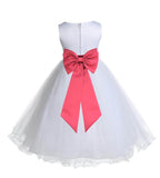 White Formal Wedding Pageant Special Occasions Rattail Edge Tulle Flower Girl Dress 829T(3)
