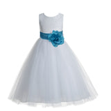 White Floral Lace Heart Cutout Flower Girl Dress Communion Baptism Junior Bridesmaid Dress 172T(2)
