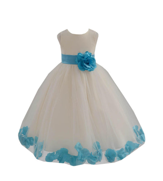 Ivory Tulle Floral Petals Flower Girl Dress Special Occasions Junior Pageant Wedding Holiday 302S(2)