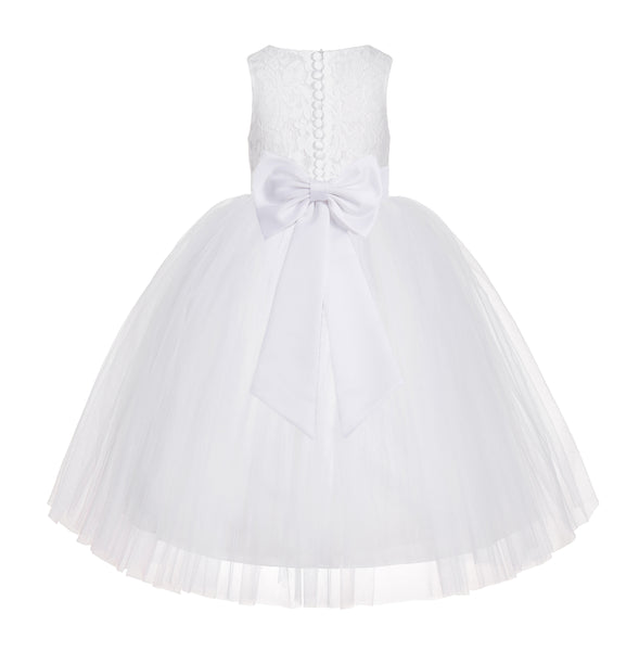 White Floral Lace Flower Girl Dress Special Occasions Wedding Christening Communion Baptism LG7(1)