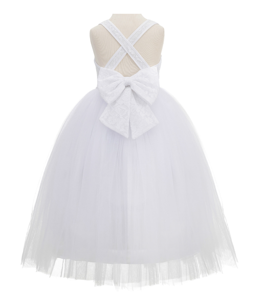 Crossed Straps Lace Flower Girl Dress Junior Pageant Special Occasion Wedding Reception Ballroom 204