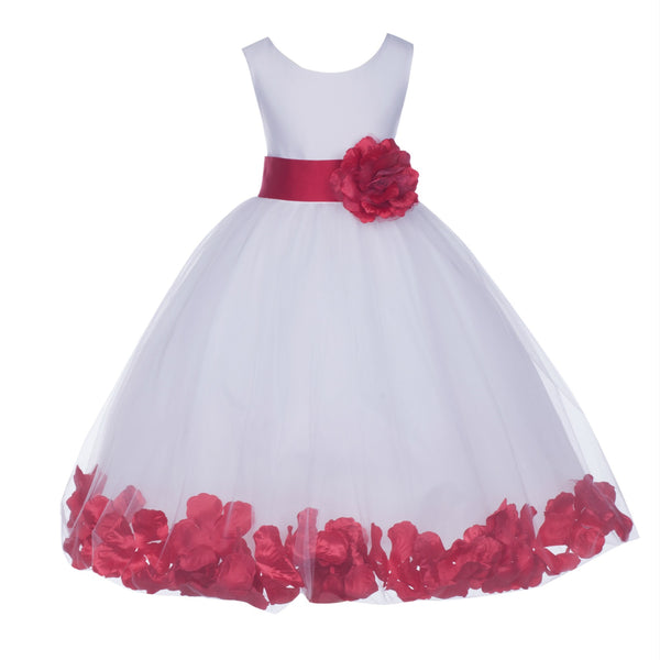 White Tulle Floral Petals Flower Girl Dress Special Occasions Junior Pageant Wedding Holiday 302S(3)