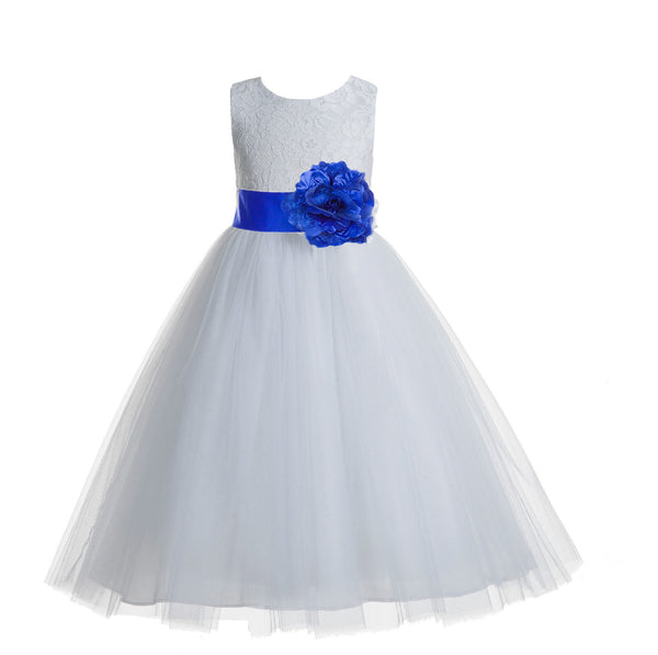 White Floral Lace Heart Cutout Flower Girl Dress Communion Baptism Junior Bridesmaid Dress 172T(5)