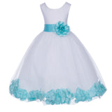 White Tulle Floral Petals Flower Girl Dress Special Occasions Junior Pageant Wedding Holiday 302S(3)