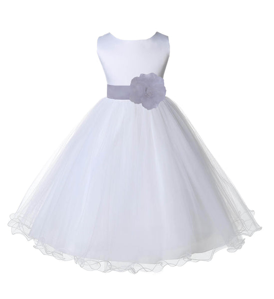 White Formal Wedding Pageant Special Occasions Rattail Edge Tulle Flower Girl Dress 829S(1)