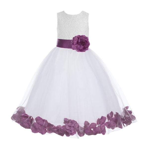 White Floral Lace Heart Cutout Rose Petals Flower Girl Dress Junior Bridesmaid Special Event 185T(2)