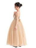 Spaghetti Straps Sequin Lace Up Formal Flower Girl Dress Christening Gown Ceremonial Dresses 122