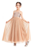 Spaghetti Straps Sequin Lace Up Formal Flower Girl Dress Christening Gown Ceremonial Dresses 122