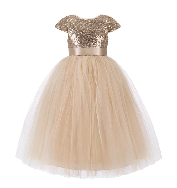 Cap Sleeves Sequin Formal Flower Girl Dress Father Daughter Dance Recital Gown Birthday Party 211(1)