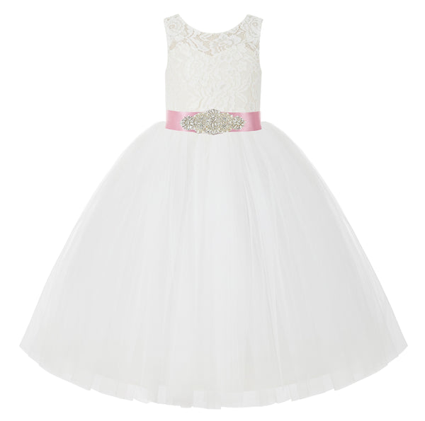 Ivory V-Back Lace Tutu Flower Girl Dress Formal Photoshoot Dresses for Toddler Girls 212R3