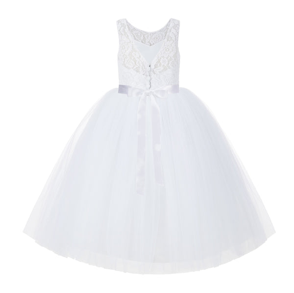 White V-Back Lace Tutu Flower Girl Dress Formal Photoshoot Dresses for Toddler Girls 212R3