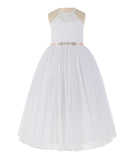 White Lace Back Halter Formal Flower Girl Dress Holy Communion Christening Gown for Toddlers 213R4