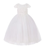 Floral Lace Cap Sleeves Flower Girl Dress Ceremonial Gown Ballroom Dresses for Toddlers 214