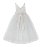 V-Neck Tulle Sequin Flower Girl Dress Junior Bridesmaid Gown Holy Communion Baptism Dresses 218