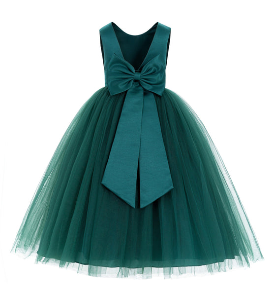 V-Back Satin Flower Girl Dress Elegant Pretty Princess Gown Ceremonial Dresses for Toddlers 219T(2)