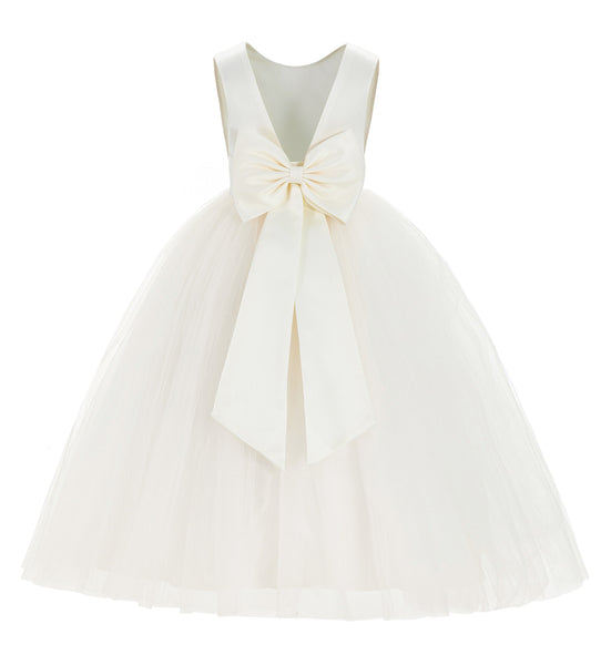 V-Back Satin Flower Girl Dress Elegant Pretty Princess Gown Ceremonial Dresses for Toddlers 219T(1)