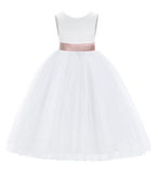 White V-Back Satin Flower Girl Dresses with Colored Sash Special Occasion Formal Events 219T(1)