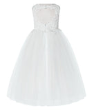 Floral Applique Lace Tulle Dress Junior Bridesmaid Dresses for Toddler Girls Pageant Gown 220