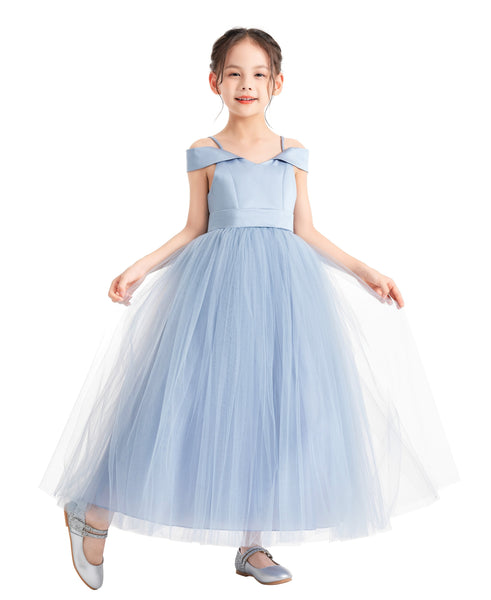 Off The Shoulder Satin Flower Girl Dress Junior Bridesmaid Gown Little Girl Special Occasions 422