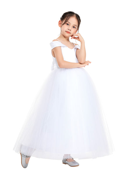 Off The Shoulder Satin Flower Girl Dress Junior Bridesmaid Gown Little Girl Special Occasions 422