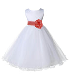 White Formal Wedding Pageant Special Occasions Rattail Edge Tulle Flower Girl Dress 829T(1)