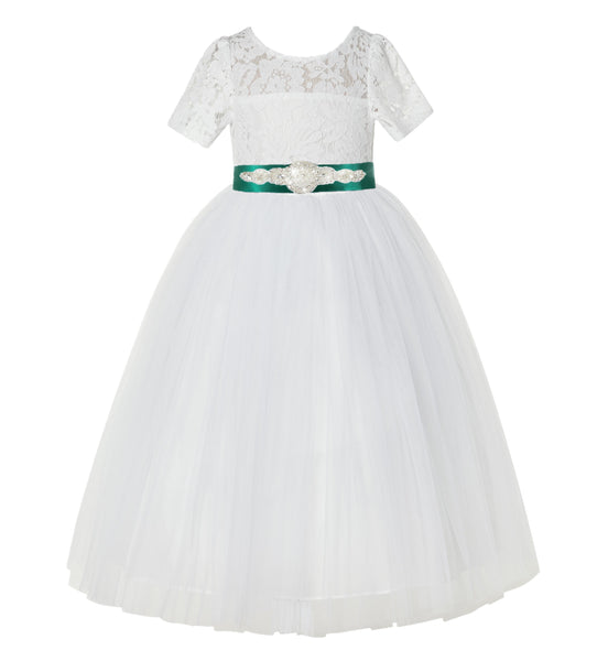 Ivory Floral Lace Flower Girl Dress with Sleeves Pretty Princess Gown Special Occasion Dresses LG2R7
