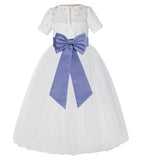 Ivory Floral Lace Flower Girl Dress with Sleeves Formal Pageant Dresses for Toddler Girls LG2T(5)