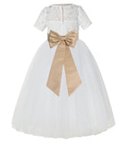 Ivory Floral Lace Flower Girl Dress with Sleeves Formal Pageant Dresses for Toddler Girls LG2T(4)