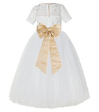 Ivory Floral Lace Flower Girl Dress with Sleeves Formal Pageant Dresses for Toddler Girls LG2T(4)