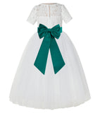 Ivory Floral Lace Flower Girl Dress with Sleeves Formal Pageant Dresses for Toddler Girls LG2T(4)