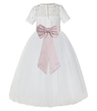 Ivory Floral Lace Flower Girl Dress with Sleeves Formal Pageant Dresses for Toddler Girls LG2T(3)