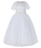 Floral Lace Flower Girl Dress with Sleeves Junior Pageant Gown Graduation Ceremonial Gown LG2R5thin