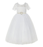Ivory Floral Lace Flower Girl Dress with Sleeves Pretty Princess Gown Special Occasion Dresses LG2R7