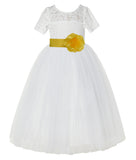 Ivory Floral Lace Flower Girl Dress with Sleeves Formal Pageant Dresses for Toddler Girls LG2T(1)